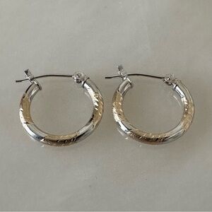 14k Solid Two Tone Gold Mini Hoop Earrings